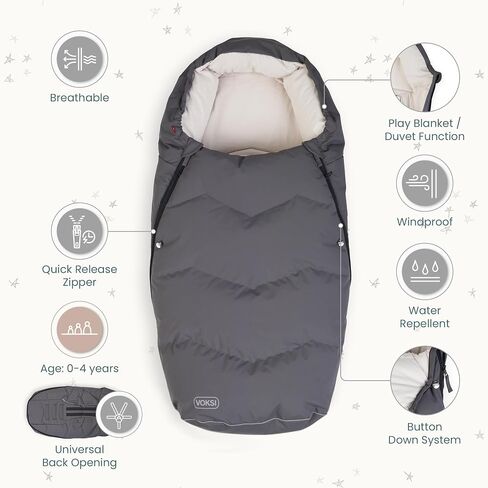 Voksi Urban Stroller Footmuff, Natural Wool and Down, Superbly Padded & High Insulation, Extendable, Designed in Norway, Stroller Bunting Bag in Saudi Arabia