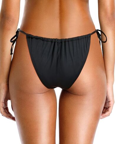 Holipick Black Cheeky String Bikini Bottoms Adjustable Coverage Tie Side Swimsuit Bottom Low Waist Bathing Suit Bottom M in Saudi Arabia