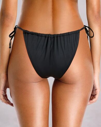 Holipick Black Cheeky String Bikini Bottoms Adjustable Coverage Tie Side Swimsuit Bottom Low Waist Bathing Suit Bottom M in Saudi Arabia