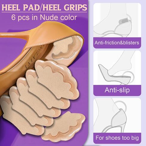 6 Pcs Heel Pad Anti-Slip Heel Grips Shoes Inserts for Women Shoes Too Big with Soft Non-Slip Silicone,High Heel Comfort Pads Heel Cushion Liners Blister Protectors (6Pcs-Nude, One-Size) in Saudi Arabia