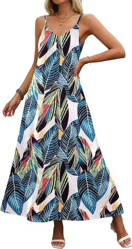 Zeagoo Womens Summer Maxi Dress Spaghetti Strap Casual Printed Dress Boho Floral Beach Sundress, in Saudi Arabia