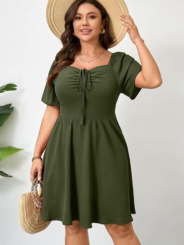RWJ Women Plus Size Summer Dress Short Sleeve Tie Front Sweetheart Neck Wrap A-Line Casual Mini Wedding Guest Dresses 2025 in Kuwait