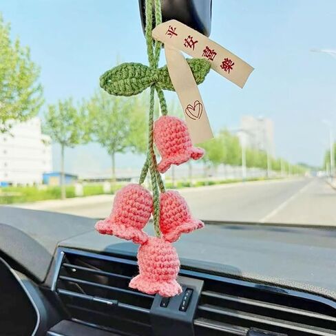 زخرفة شنقا للسيارة ، crochet convallaria view view mirror decoration ، مرآة معلقة بالسيارة الإكسسوارات الداخلية للسيارة الخلفية المرآة ، شنق البستنة (الأزرق) in Kuwait