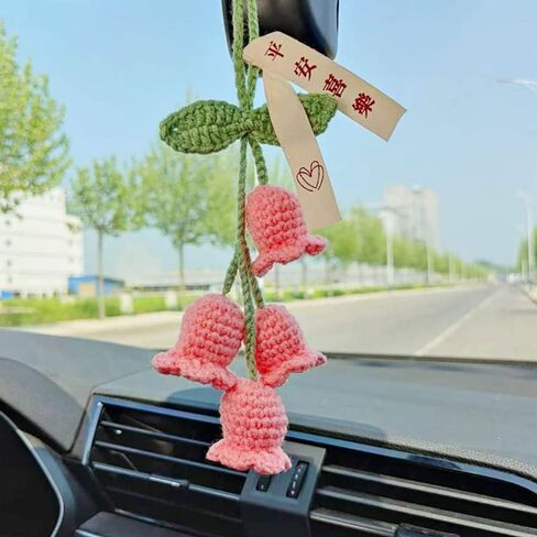 زخرفة شنقا للسيارة ، crochet convallaria view view mirror decoration ، مرآة معلقة بالسيارة الإكسسوارات الداخلية للسيارة الخلفية المرآة ، شنق البستنة (الأزرق) in Kuwait