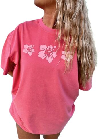Womens Oversized Vintage Flower T-Shirts Preppy Western Graphic Tees Tops Y2k Ocean Coastal Summer Beachy T Shirts in Kuwait