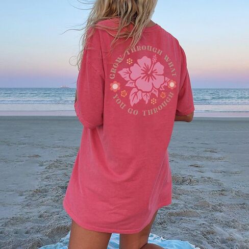 Womens Oversized Vintage Flower T-Shirts Preppy Western Graphic Tees Tops Y2k Ocean Coastal Summer Beachy T Shirts in Kuwait