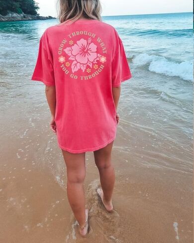 Womens Oversized Vintage Flower T-Shirts Preppy Western Graphic Tees Tops Y2k Ocean Coastal Summer Beachy T Shirts in Kuwait