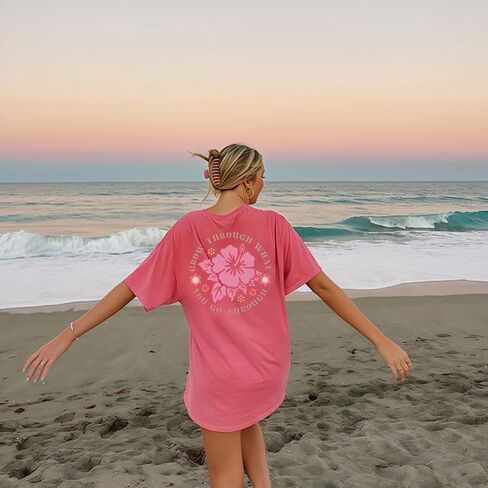 Womens Oversized Vintage Flower T-Shirts Preppy Western Graphic Tees Tops Y2k Ocean Coastal Summer Beachy T Shirts in Kuwait