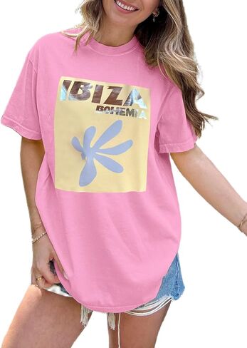 Womens Oversized Vintage Flower T-Shirts Preppy Western Graphic Tees Tops Y2k Ocean Coastal Summer Beachy T Shirts in Kuwait
