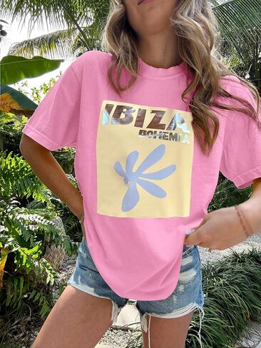 Womens Oversized Vintage Flower T-Shirts Preppy Western Graphic Tees Tops Y2k Ocean Coastal Summer Beachy T Shirts in Kuwait