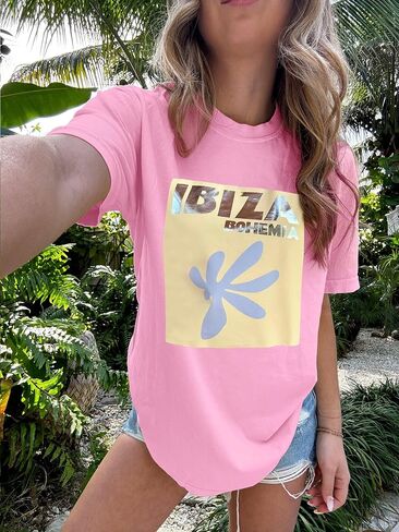 Womens Oversized Vintage Flower T-Shirts Preppy Western Graphic Tees Tops Y2k Ocean Coastal Summer Beachy T Shirts in Kuwait