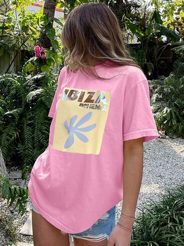 Womens Oversized Vintage Flower T-Shirts Preppy Western Graphic Tees Tops Y2k Ocean Coastal Summer Beachy T Shirts in Kuwait