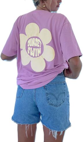 Womens Oversized Vintage Flower T-Shirts Preppy Western Graphic Tees Tops Y2k Ocean Coastal Summer Beachy T Shirts in Kuwait