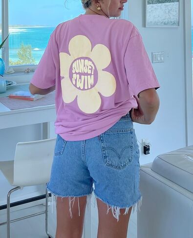 Womens Oversized Vintage Flower T-Shirts Preppy Western Graphic Tees Tops Y2k Ocean Coastal Summer Beachy T Shirts in Kuwait