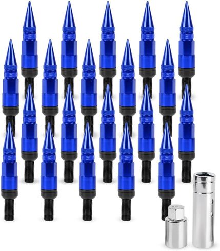 muge racing M14x1.5 Wheel Bolts 20 PCS, Ball Seat Lug Bolt with Aluminum Pointed Cap, Anti-Theft, Compatible for Tesla, Mercedes-Benz, Volkswagen, Audi, Land Rover, 2 Socket Included, Blue in Saudi Arabia