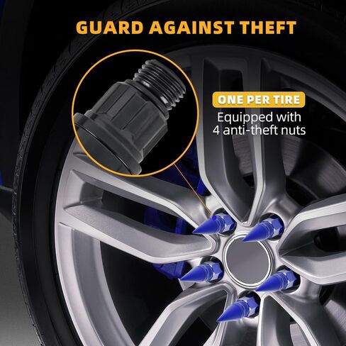 muge racing M14x1.5 Wheel Bolts 20 PCS, Ball Seat Lug Bolt with Aluminum Pointed Cap, Anti-Theft, Compatible for Tesla, Mercedes-Benz, Volkswagen, Audi, Land Rover, 2 Socket Included, Blue in Saudi Arabia