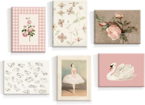 Nursery Pink Wall Art Decor Baby Girl Canvas Wall Art Vintage Floral Prints Kids Room Wall Decor Preppy Flower Poster Antique Pink Pictures Swans Painting for Girls Room Bedroom 8x10x6 Inch Unframed in Kuwait