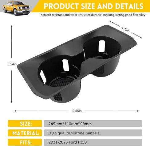 Cup Holder for 2021-2025 Ford F150 Center Console Cup Holder Insert Silicone Cupholder Coaster Liner for 2021 2022 2023 2024 2025 F-150 Truck Interior Accessories Black(Bucket Seat Only) in Kuwait