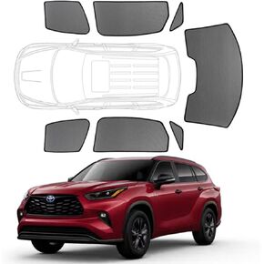 Toyota Highlander 2021 2022 2023 2024 2025 7 قطع مجموعة مخصصة تناسب النافذة المغناطيسية ، الحماية من الخصوصية ، التحكم في درجة الحرارة ، صبغات الستار في إطار الزجاج الأمامي الأمامي.