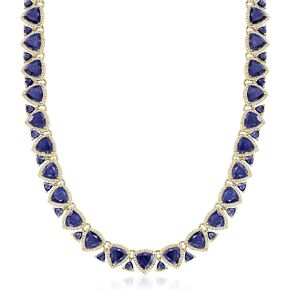 Ross-Simons 95.00 ct. t.w. Sapphire and 5.75 ct. t.w. White Topaz Necklace in 18kt Gold Over Sterling. 18 inches