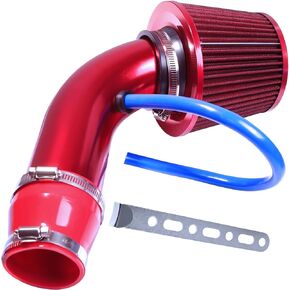 Unifizz 3-Inch Universal Cold Air Intake Pipe Kit, High-Flow Induction Tube with Red Aluminum Finish for Enhanced Engine Performance