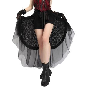 Furphi Steampunk Tulle Skirt Skirt Gothic Black Tutu Dress مع زي الهالوين الرباط للنساء