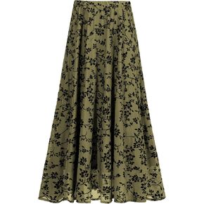 Othyroce Women's Plus Size Maxi Skirt A-Line Floral High Waisted Flowy Summer Long Skirt 3D Posy Double-Layered Midi Skirt