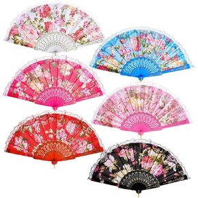 QIRMIZI 6 Pack Large Folding Silk Hand Fans - Elegant Chinese Rave Fan,Handheld Renaissance Fan for Festival, Dance, and Decorations,Multicolour