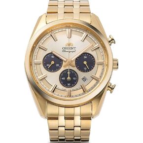 Orient Stretto Solar Chronograph Champagne Dial Gold Colour Strap Men’s Watch RA-TX0301G10B