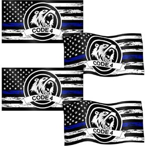 Thin Blue Line Code 4" Flag Decal, 4 Pack Police Support Stickers and Magnets, Car Accessories Reflective Vinyl American Flag for Cars Trucks Windows Bumper and More