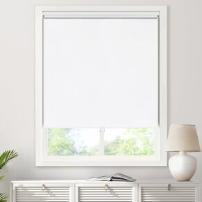 LazBlinds No Tools No Drill Cordless Roller Shades, 100% Blackout Blinds for Windows, Thermal Insulated UV Protection Roll Up Blinds for Windows, 35.5" W x 72" H, White