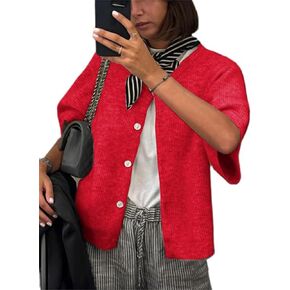 Women's Cardigans Short Sleeve Button Down Cardigan Sweater Y2k Knitted Crop Shirt Top