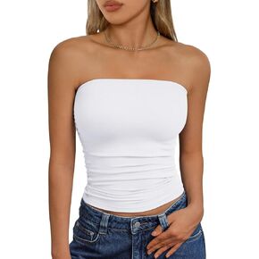 Trendy Queen Womens Cute Summer Tube Tops Going Out Strapless Ruched Backless Sleeveless Bandeau Y2k Clothes 2025