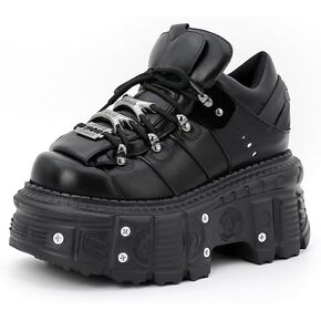 Kluolandi للسيدات منصة راكب الدراجة النارية Boots Square Tee Tee Lace Up Motorcycle Boots Black Metal Combat Combat