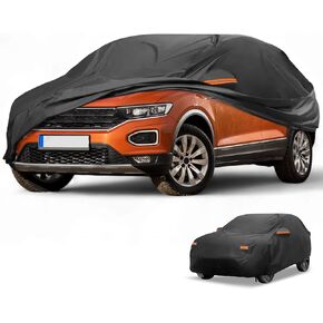 غطاء سيارة مقاوم للماء في جميع الأحوال الجوية-حماية خارجي خارجي كامل في الهواء الطلق لـ Volkswagen T-ROC 190T-PU الأسود مع سحاب الجانب الأيمن