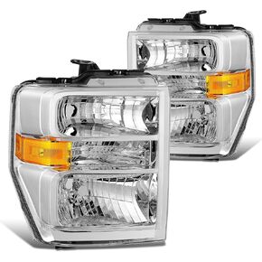DNA MOTORING Headlamps Headlight Assembly Compatible With Ford E150 E250 08-14 / E350SD E350SD 08-21 / F650 F750 16-21, Pair, with Harness Adapters, Black/Amber, HL-OH-ESD08-BK-AM