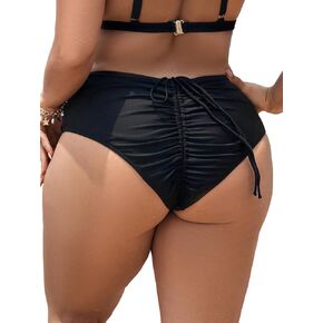 YELAIVP Plus Size Women's Ruched High Waisted Bikini Bottoms Full Coverage Bathing Suit Bottoms Drawstring Swim Bottom