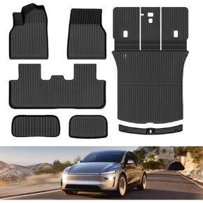 Full Cover Floor Mats for 2025 2026 New Tesla Model Y Juniper 5-Seater 7Pcs All-Weather Eco-Friendly TPE Cargo Liners Non-Slip Front Rear Trunk Mats Accessories (New 2025 Tesla Model Y Juniper)