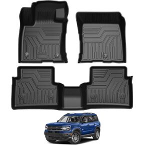 Falafa Floor Mats for Ford Bronco Sport 2021 2022 2023 2024 2025, TPE All Weather Floor Liners, Heavy Duty Anti Skid Car Mats Include 1st & 2nd Row, Black (ONLY for Bronco Sport)