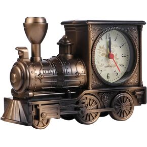 FAVOMOTO Train Clock, Vintage Retro Train Style Alarm Clock Steampunk Decoration Train Model European Style Alarm Clock Table Desk Time Clock for Mother's Day Gifts Home Office Shelf Decor