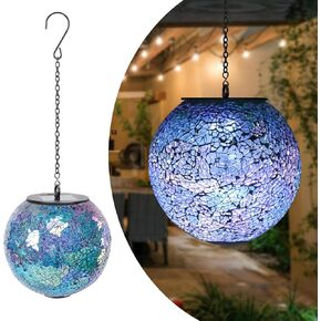 Solar Hanging Lantern Solar Outdoor Lanterns Mosaic Gazing Ball Outdoor Hanging Lights Outdoor Lights Waterproof Garden Patio Pathway & Yard Décor Blue