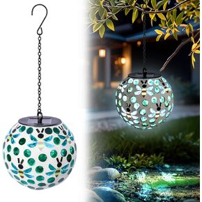 VCUTEKA Hanging Solar Lanterns Mosaic Solar Lights with Hook Up, Outdoor Garden Lights Decor for Yard Tree Fence Patio