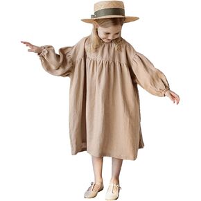 Little Girls Cotton Dress Vintage Casual Lantern Long Sleeve Jumper Skirt