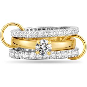 Stackable Engagement Rings for Women Non Tarnish Gold - Cubic Zirconia Promise Rings for Her - Dainty Solitaire Anniversary Ring Everyday Wear Multi Interlocking Band