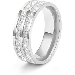 18K Gold Silver Love Friendship Ring Double Row Cubic Zirconia Titanium Steel Promise Ring Wedding Band Gold Eternity Band for Women, Size 5-9