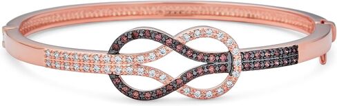 Romantic Tri Tone CZ Love Knot Symbol Infinity Bangle Bracelet For Women Girlfriend Black White Cubic Zirconia Rose Gold Plated Brass in Saudi Arabia