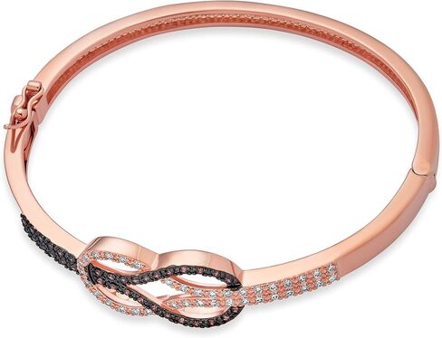 Romantic Tri Tone CZ Love Knot Symbol Infinity Bangle Bracelet For Women Girlfriend Black White Cubic Zirconia Rose Gold Plated Brass in Saudi Arabia