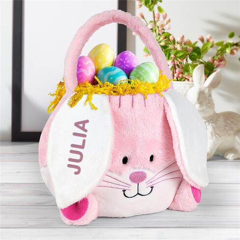 GiftsForYouNow Embroidered Plush Blue Bunny Personalized Easter Basket, Easter Basket for Little Boys, Easter Egg Hunt Tote, Perfect for Toys and Candy, 10" W x 7" H x 9" D in Saudi Arabia