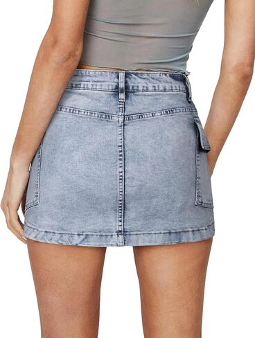 Jean Skirts for Women Denim Skirt Stretchy Jean Skort High Wasited Cargo Mini Denim Skirt with Flap Pockets in Kuwait