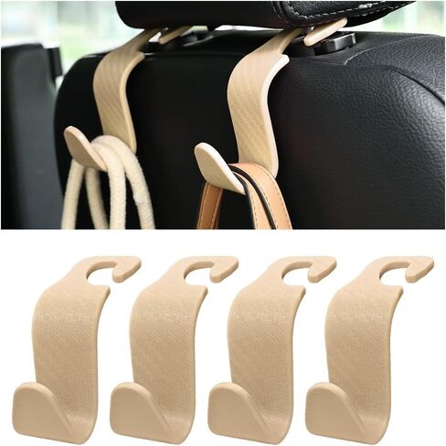 Car Back Seat Headrest Hooks, 4PCS Vehicle Backseat Storage Organizer Hanger, Multifunctional Auto Headrest Hidden Hook Universal for Handbag Purse Backpacks Bags(Carbon Fiber Black) in Kuwait